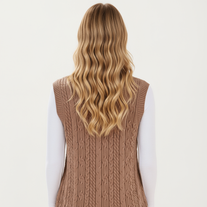 Anna-Kaci Women's Cable Knit Sweater Dress with Deep V-Neck and Sleeveless Design