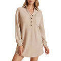 Anna-Kaci Women's Waffle Knit Long Sleeve Shirt Dress with Button Front and Collared Neckline
