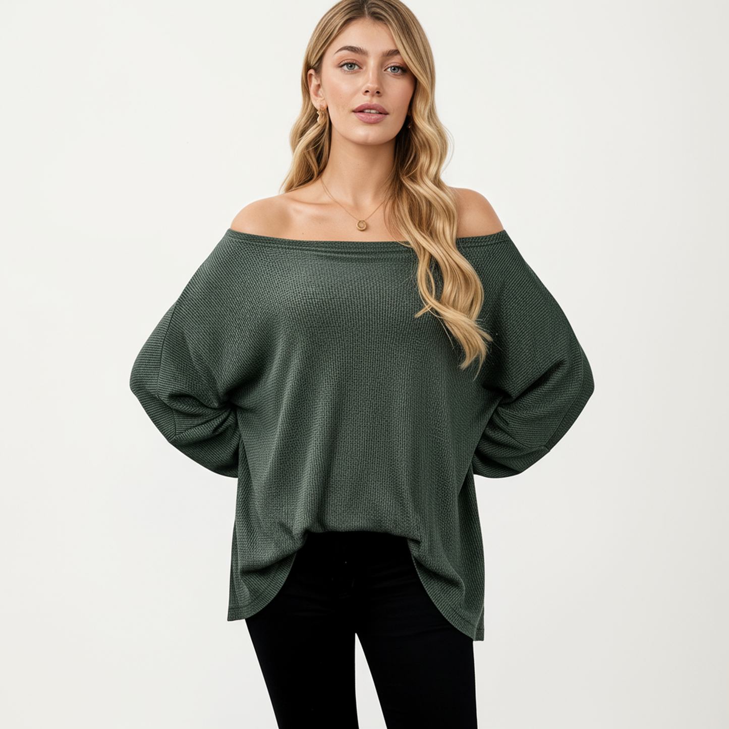 Anna-Kaci Women's Off Shoulder Long Sleeve Knit Top with Relaxed Fit