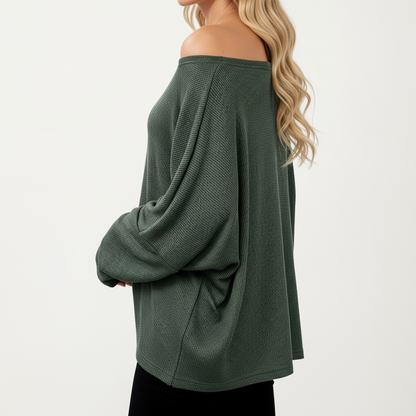 Anna-Kaci Women's Off Shoulder Long Sleeve Knit Top with Relaxed Fit