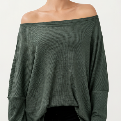 Anna-Kaci Women's Off Shoulder Long Sleeve Knit Top with Relaxed Fit