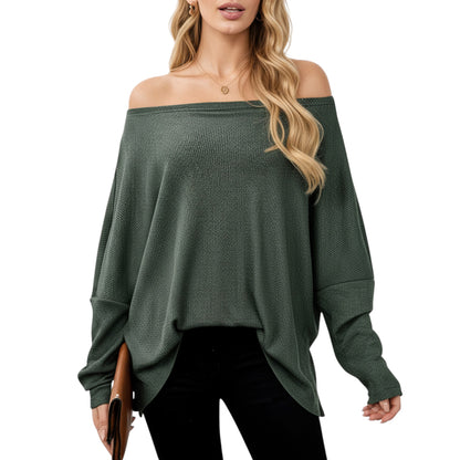 Anna-Kaci Women's Off Shoulder Long Sleeve Knit Top with Relaxed Fit