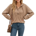 Anna-Kaci Women's Ribbed Knit Long Sleeve Hoodie Top with Button Front Placket