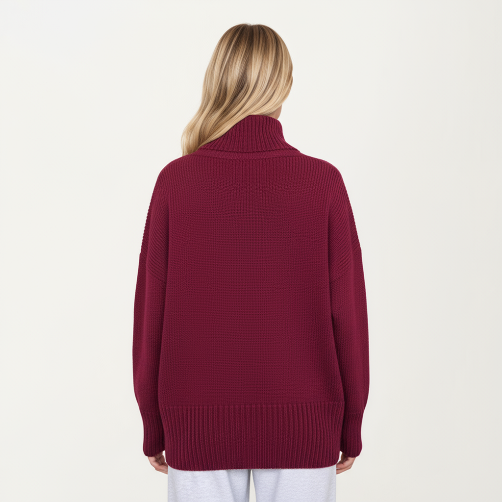 Anna-Kaci Women's Oversized Turtleneck Sweater with Long Sleeves and Ribbed Hem