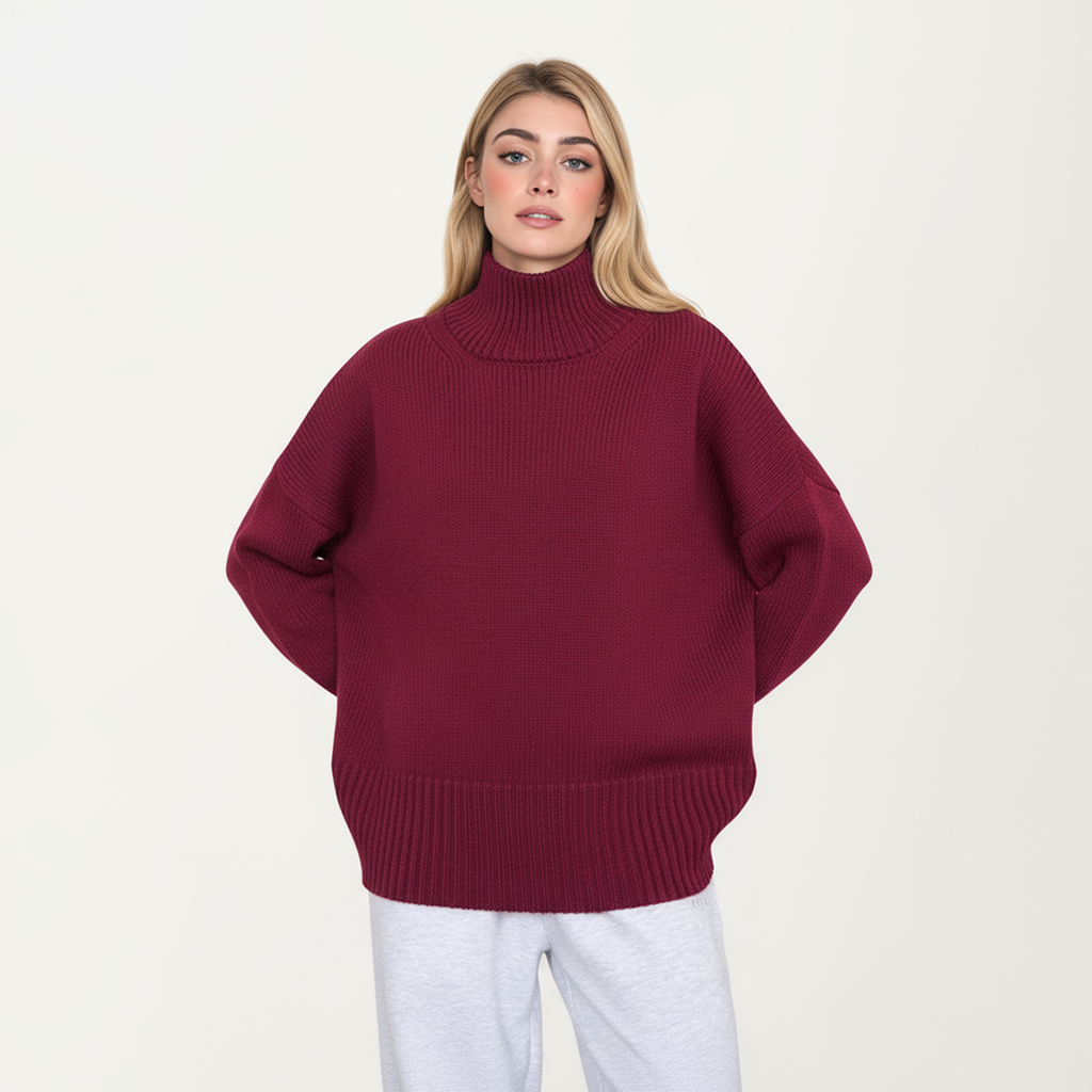 Anna-Kaci Women's Oversized Turtleneck Sweater with Long Sleeves and Ribbed Hem