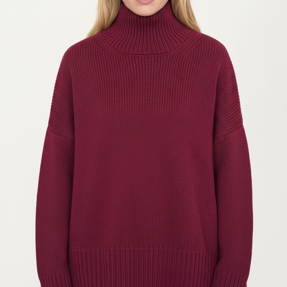 Anna-Kaci Women's Oversized Turtleneck Sweater with Long Sleeves and Ribbed Hem