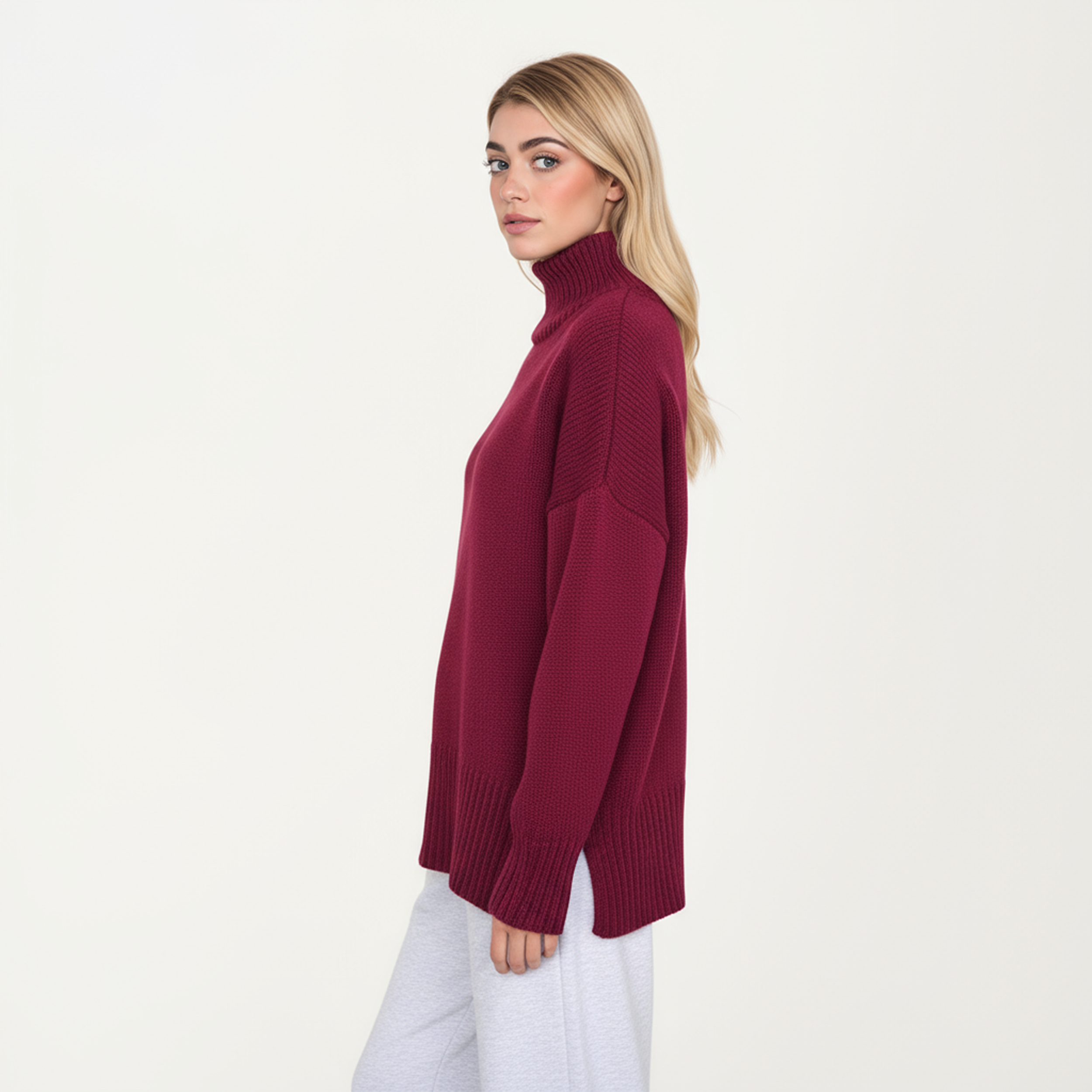 Anna-Kaci Women's Oversized Turtleneck Sweater with Long Sleeves and Ribbed Hem