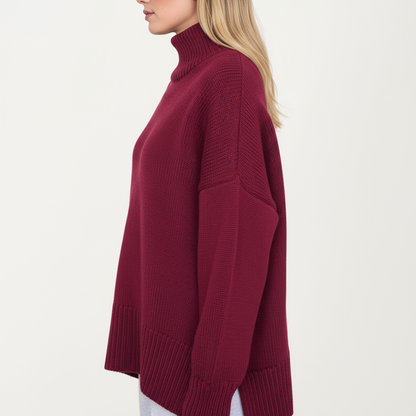 Anna-Kaci Women's Oversized Turtleneck Sweater with Long Sleeves and Ribbed Hem