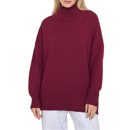 Anna-Kaci Women's Oversized Turtleneck Sweater with Long Sleeves and Ribbed Hem