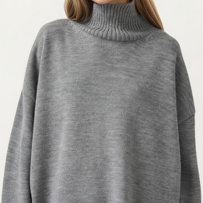 Anna-Kaci Women's Oversized Turtleneck Sweater with Long Sleeves and Ribbed Hem