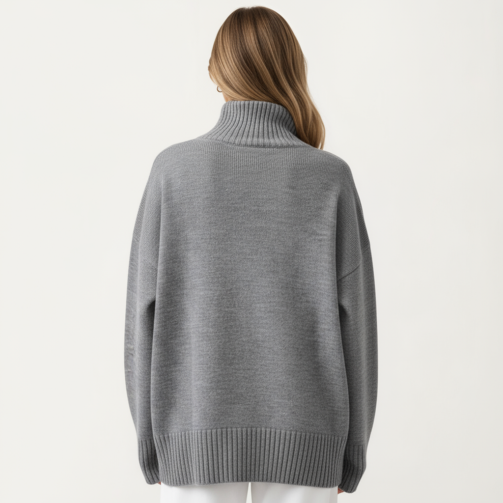 Anna-Kaci Women's Oversized Turtleneck Sweater with Long Sleeves and Ribbed Hem