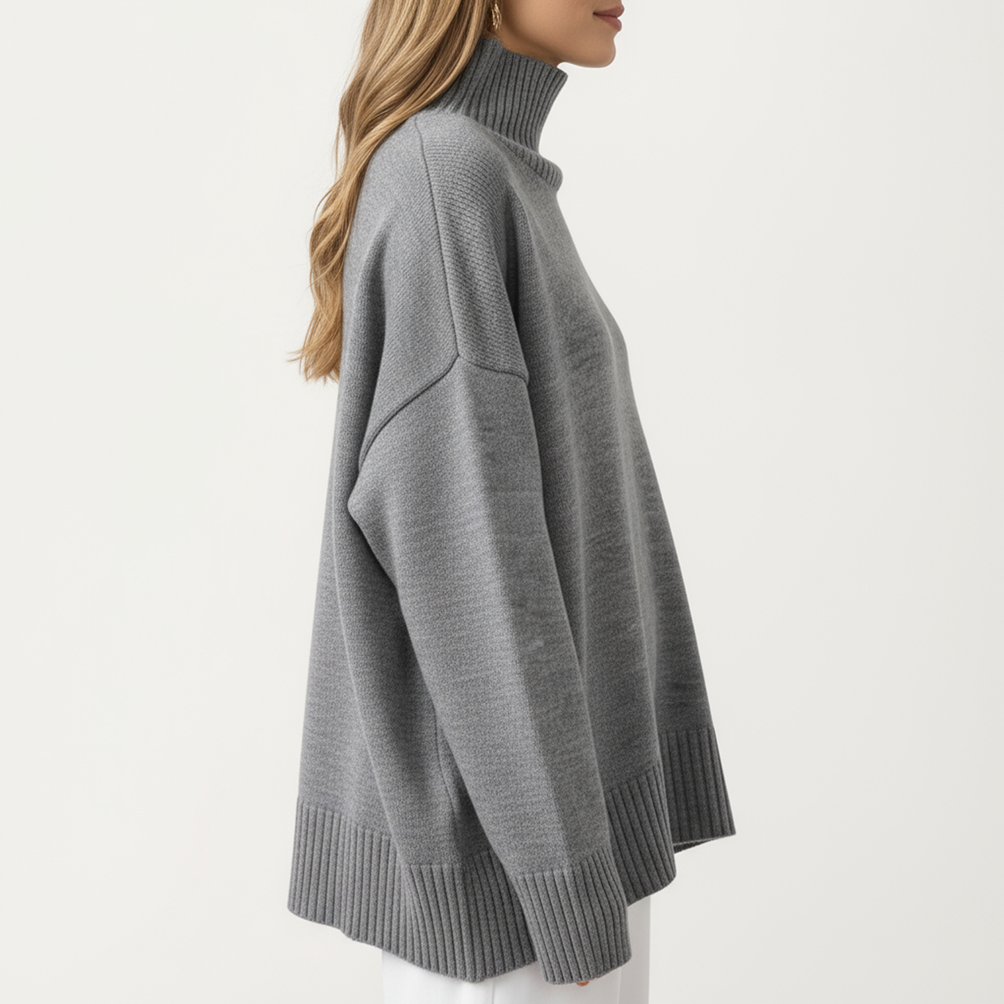 Anna-Kaci Women's Oversized Turtleneck Sweater with Long Sleeves and Ribbed Hem