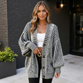 Anna-Kaci Women's Striped Knit Cardigan with Button Front and Drop Shoulder Design