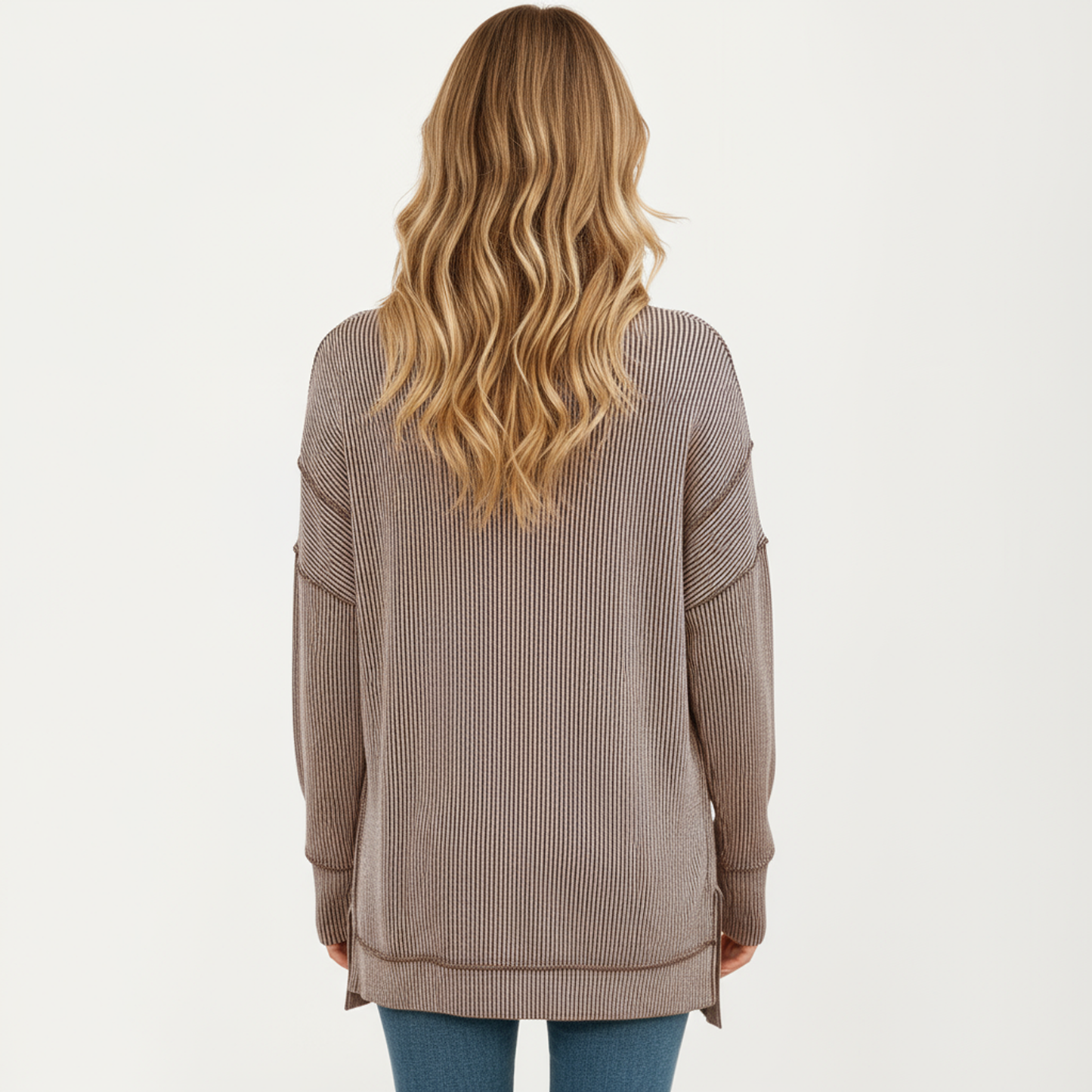 Anna-Kaci Women's Long Sleeve Ribbed Knit Pullover Top with Side Slit Detail