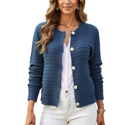 Anna-Kaci Women's Textured Knit Button-Front Cardigan with Long Sleeves and Ribbed Trim