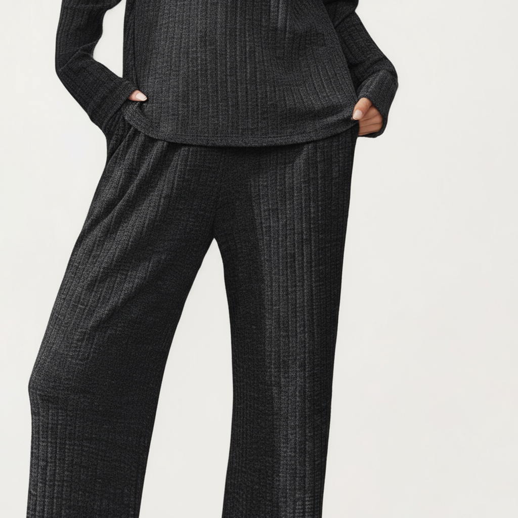 Anna-Kaci Women's 2-Piece Set Off-Shoulder Ribbed Knit Long Sleeve Top and Wide Leg Pants