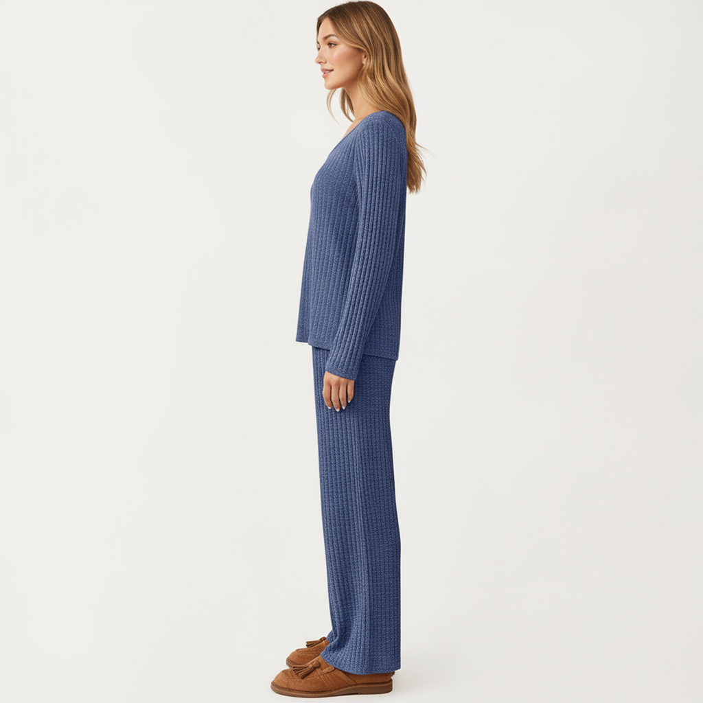 Anna-Kaci Women's 2-Piece Set Off-Shoulder Ribbed Knit Long Sleeve Top and Wide Leg Pants