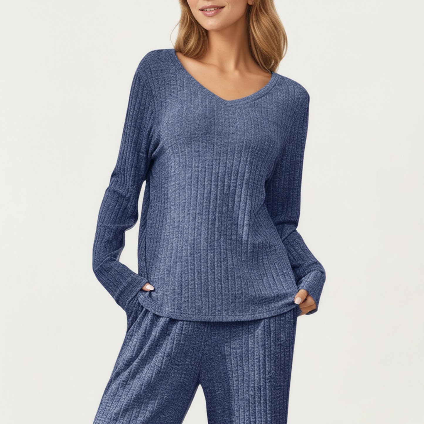 Anna-Kaci Women's 2-Piece Set Off-Shoulder Ribbed Knit Long Sleeve Top and Wide Leg Pants