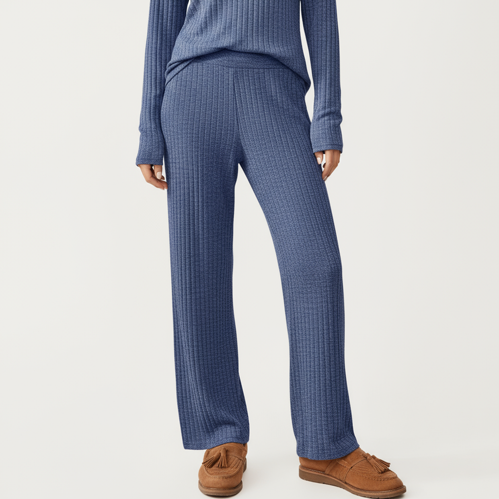 Anna-Kaci Women's 2-Piece Set Off-Shoulder Ribbed Knit Long Sleeve Top and Wide Leg Pants