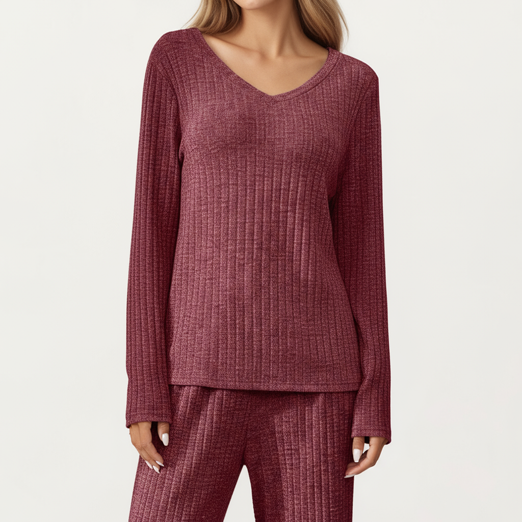 Anna-Kaci Women's 2-Piece Set Off-Shoulder Ribbed Knit Long Sleeve Top and Wide Leg Pants