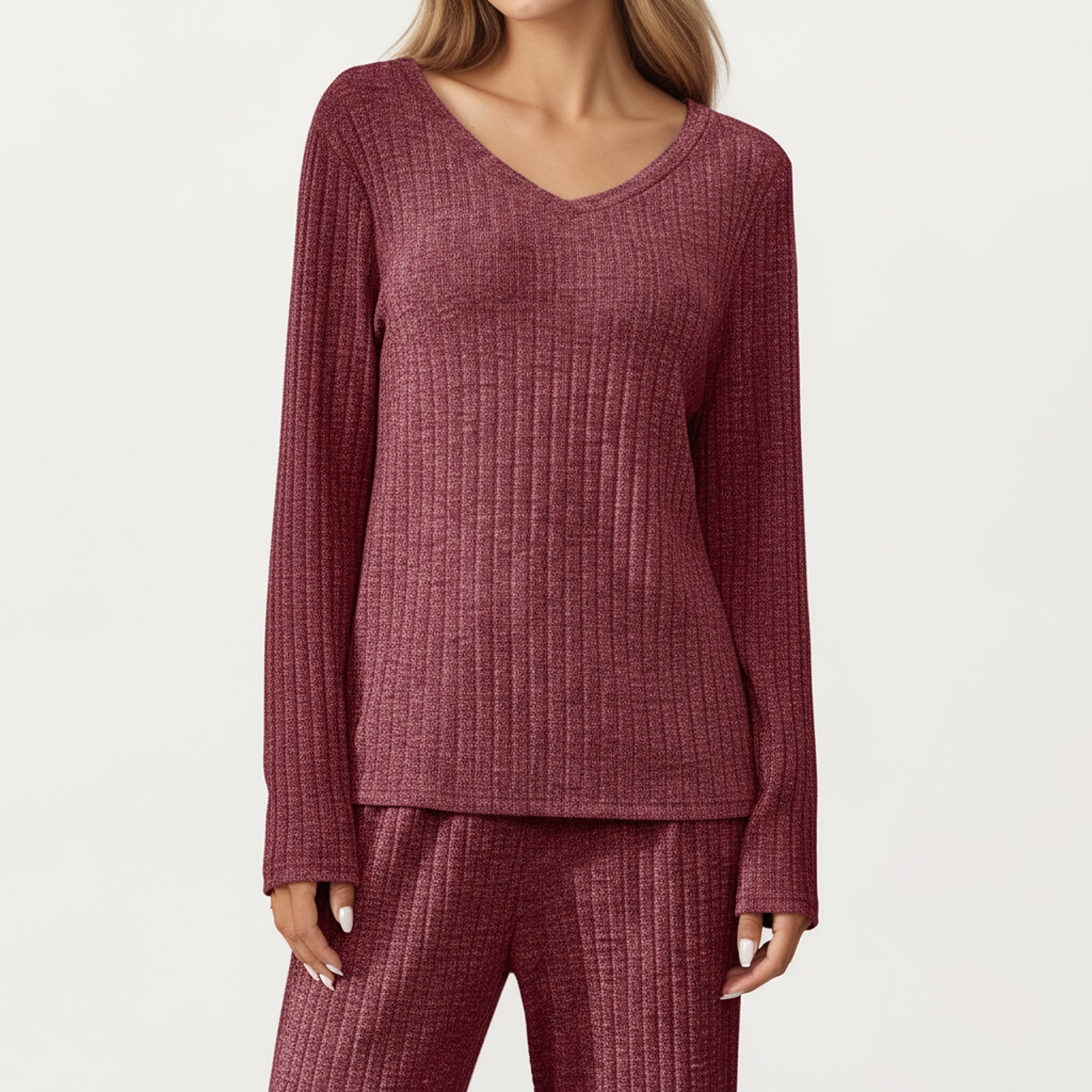 Anna-Kaci Women's 2-Piece Set Off-Shoulder Ribbed Knit Long Sleeve Top and Wide Leg Pants