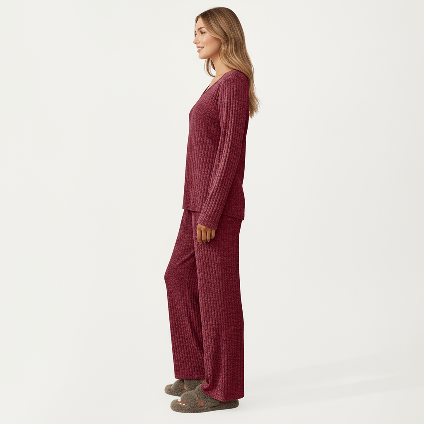 Anna-Kaci Women's 2-Piece Set Off-Shoulder Ribbed Knit Long Sleeve Top and Wide Leg Pants