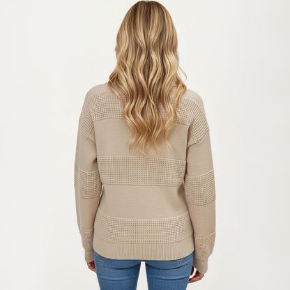 Anna-Kaci Women's Textured Stripe Knit Pullover Sweater with Polo Collar