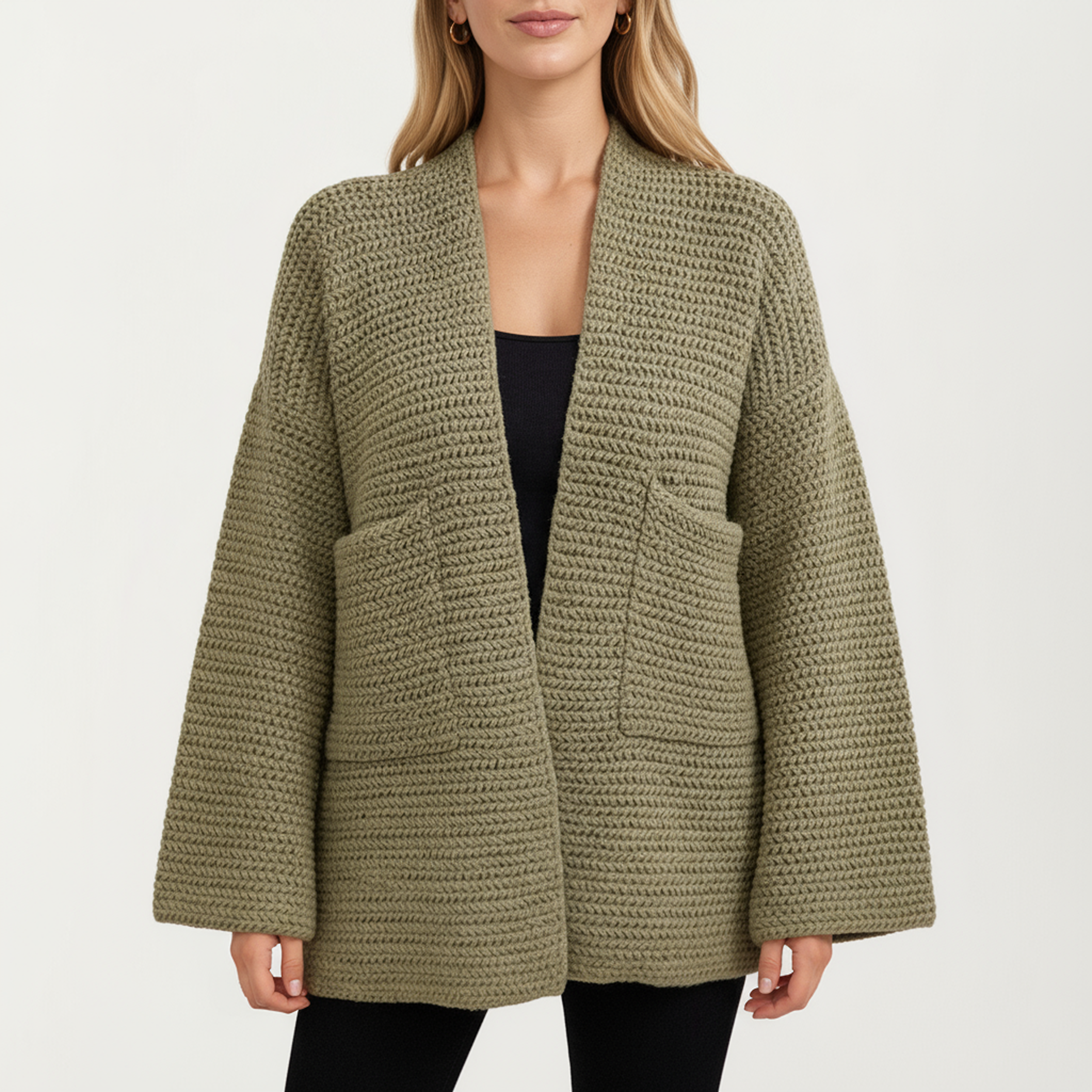 Anna-Kaci Women's Open Front Long Sleeve Textured Knit Cardigan with Relaxed Fit