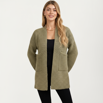 Anna-Kaci Women's Open Front Long Sleeve Textured Knit Cardigan with Relaxed Fit