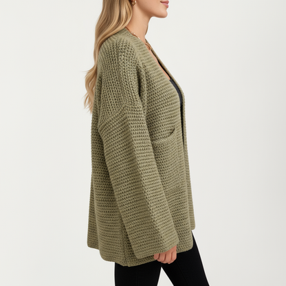 Anna-Kaci Women's Open Front Long Sleeve Textured Knit Cardigan with Relaxed Fit