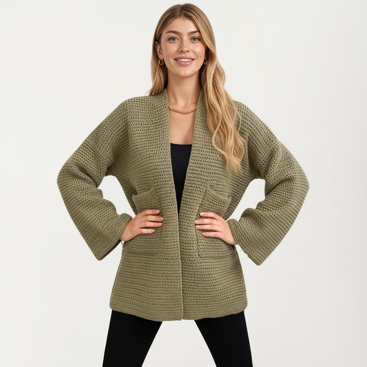 Anna-Kaci Women's Open Front Long Sleeve Textured Knit Cardigan with Relaxed Fit