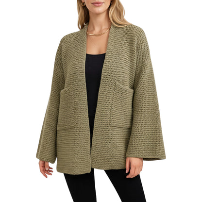 Anna-Kaci Women's Open Front Long Sleeve Textured Knit Cardigan with Relaxed Fit