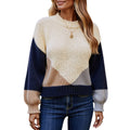 Anna-Kaci Women's Color Block Textured Knit Sweater with Long Sleeves and Relaxed Fit