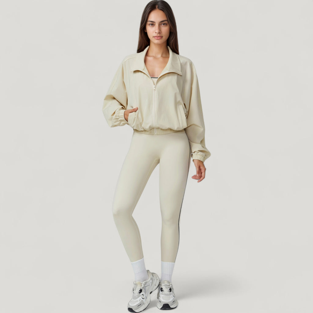 Anna-Kaci Active Women's Zip-Up Activewear Jacket with High Collar Long Sleeves and Relaxed Elastic Hem