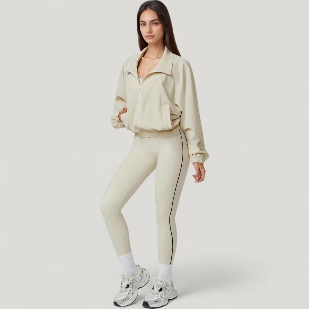 Anna-Kaci Active Women's Zip-Up Activewear Jacket with High Collar Long Sleeves and Relaxed Elastic Hem