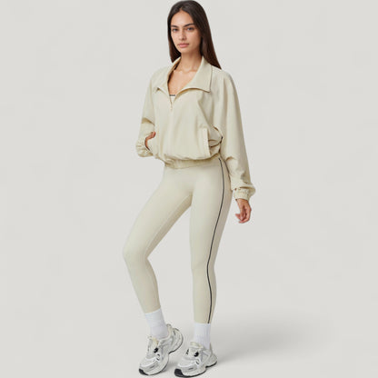 Anna-Kaci Active Women's Zip-Up Activewear Jacket with High Collar Long Sleeves and Relaxed Elastic Hem
