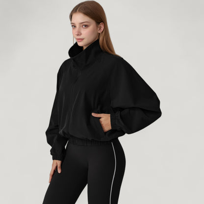 Anna-Kaci Active Women's Zip-Up Activewear Jacket with High Collar Long Sleeves and Relaxed Elastic Hem