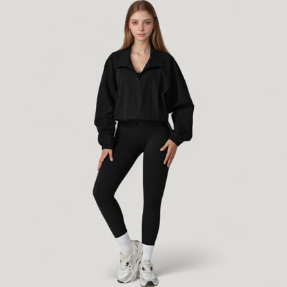 Anna-Kaci Active Women's Zip-Up Activewear Jacket with High Collar Long Sleeves and Relaxed Elastic Hem