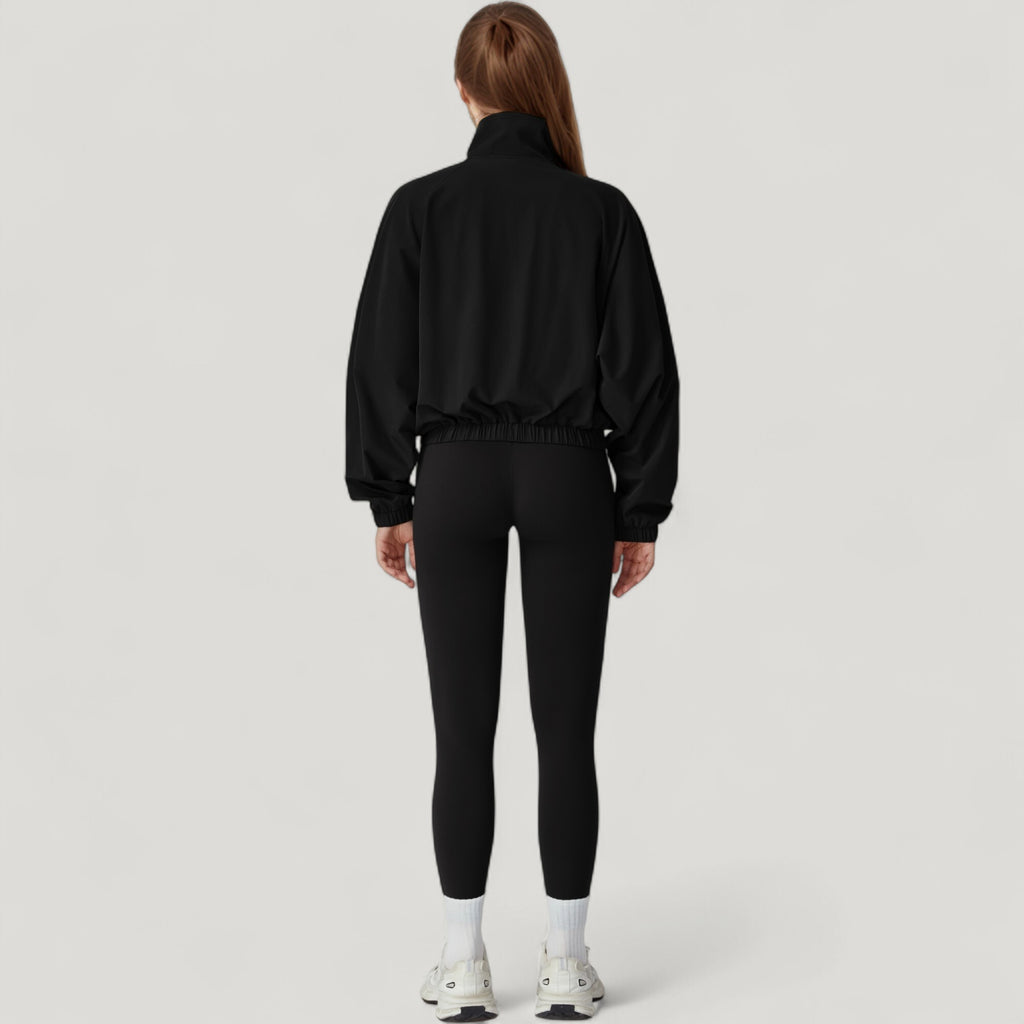 Anna-Kaci Active Women's Zip-Up Activewear Jacket with High Collar Long Sleeves and Relaxed Elastic Hem