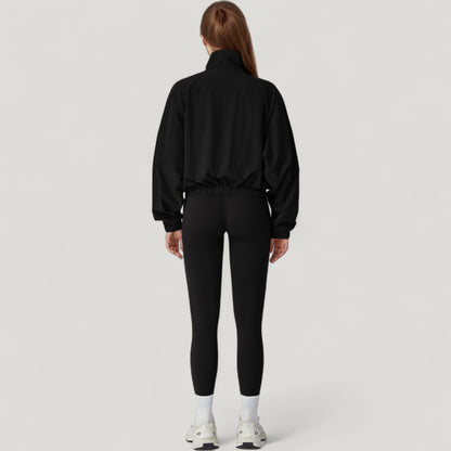 Anna-Kaci Active Women's Zip-Up Activewear Jacket with High Collar Long Sleeves and Relaxed Elastic Hem
