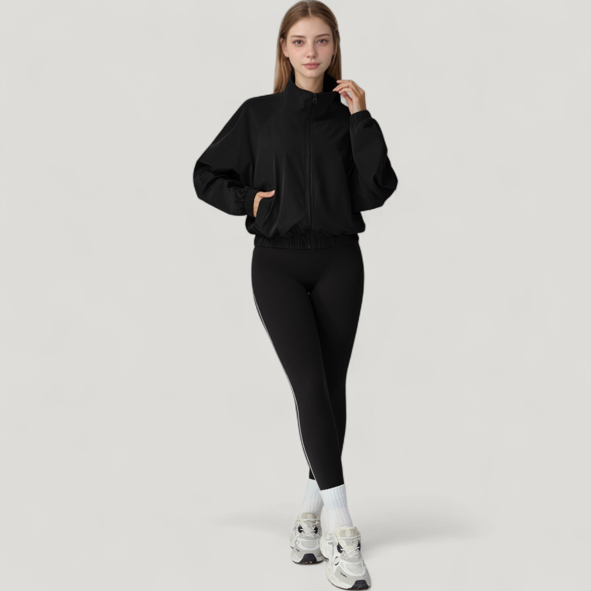 Anna-Kaci Active Women's Zip-Up Activewear Jacket with High Collar Long Sleeves and Relaxed Elastic Hem