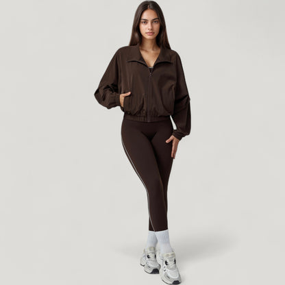 Anna-Kaci Active Women's Zip-Up Activewear Jacket with High Collar Long Sleeves and Relaxed Elastic Hem