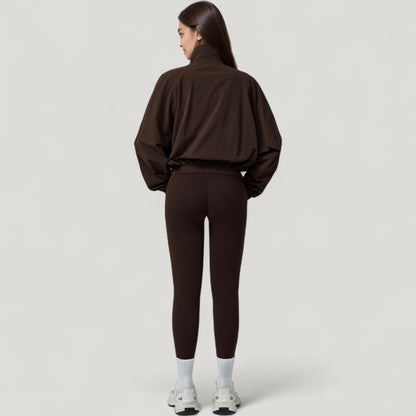 Anna-Kaci Active Women's Zip-Up Activewear Jacket with High Collar Long Sleeves and Relaxed Elastic Hem