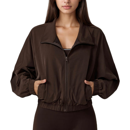 Anna-Kaci Active Women's Zip-Up Activewear Jacket with High Collar Long Sleeves and Relaxed Elastic Hem