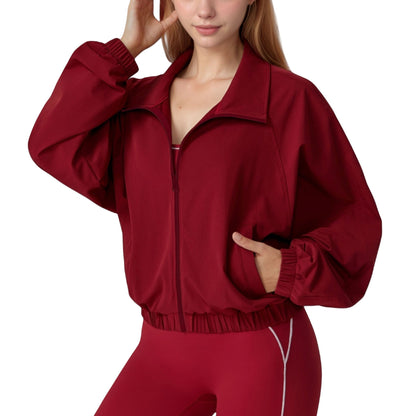 Anna-Kaci Active Women's Zip-Up Activewear Jacket with High Collar Long Sleeves and Relaxed Elastic Hem