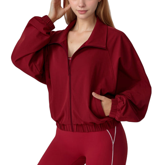 Anna-Kaci Active Women's Zip-Up Activewear Jacket with High Collar Long Sleeves and Relaxed Elastic Hem