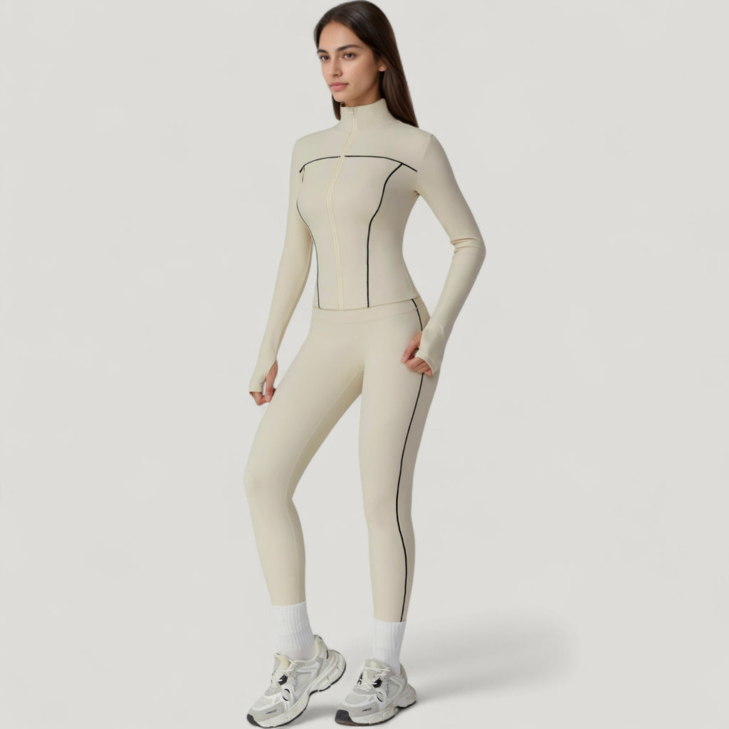 Anna-Kaci Active Women's Fitted Zip-Up Activewear Jacket with High Collar Long Sleeves and Contour Seaming