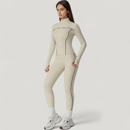 Anna-Kaci Active Women's Fitted Zip-Up Activewear Jacket with High Collar Long Sleeves and Contour Seaming