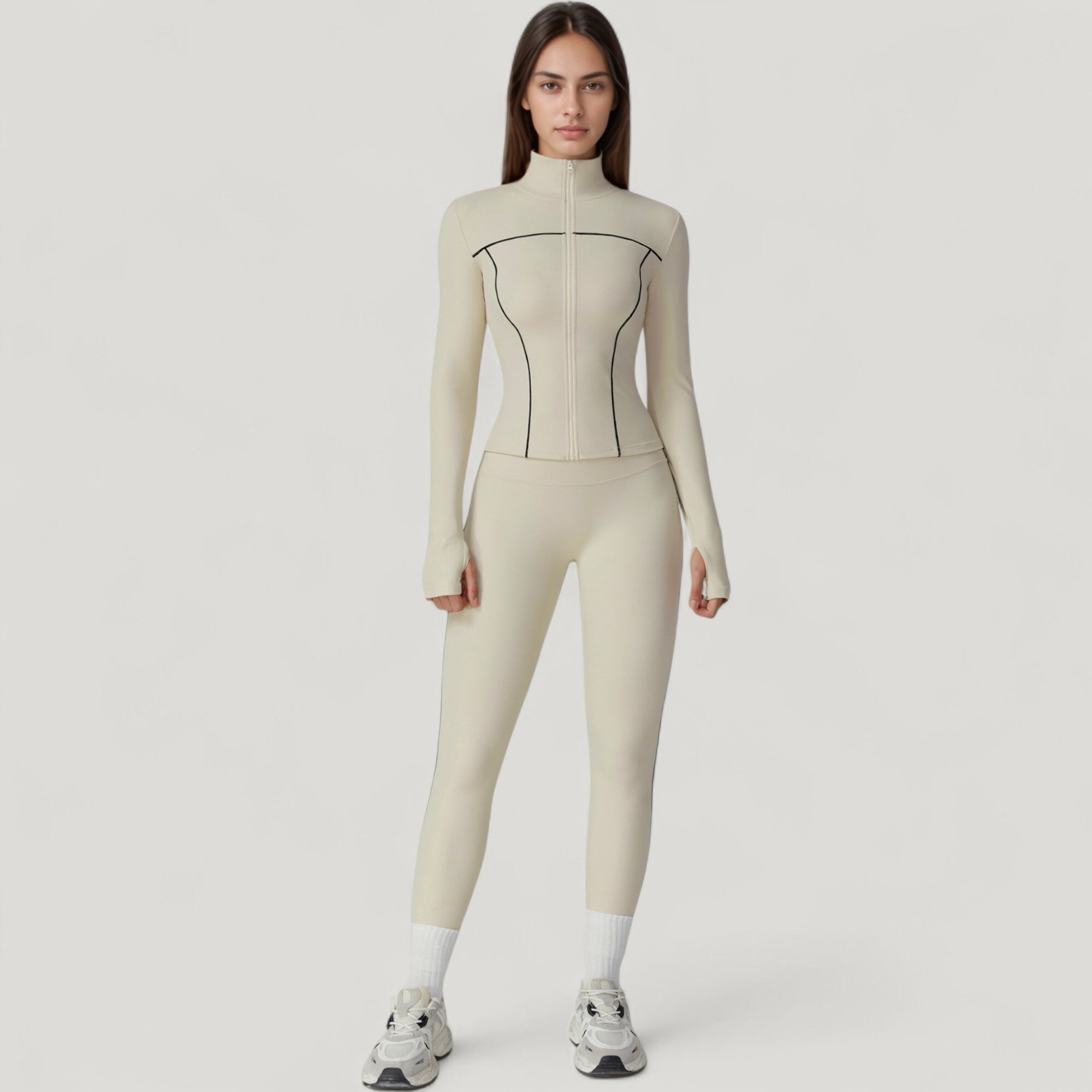 Anna-Kaci Active Women's Fitted Zip-Up Activewear Jacket with High Collar Long Sleeves and Contour Seaming