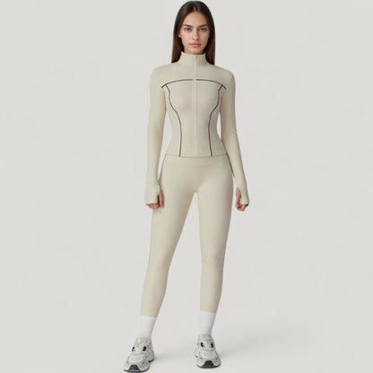 Anna-Kaci Active Women's Fitted Zip-Up Activewear Jacket with High Collar Long Sleeves and Contour Seaming